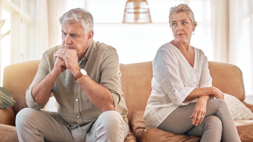 Senior couple, divorce and disagreement in conflict
